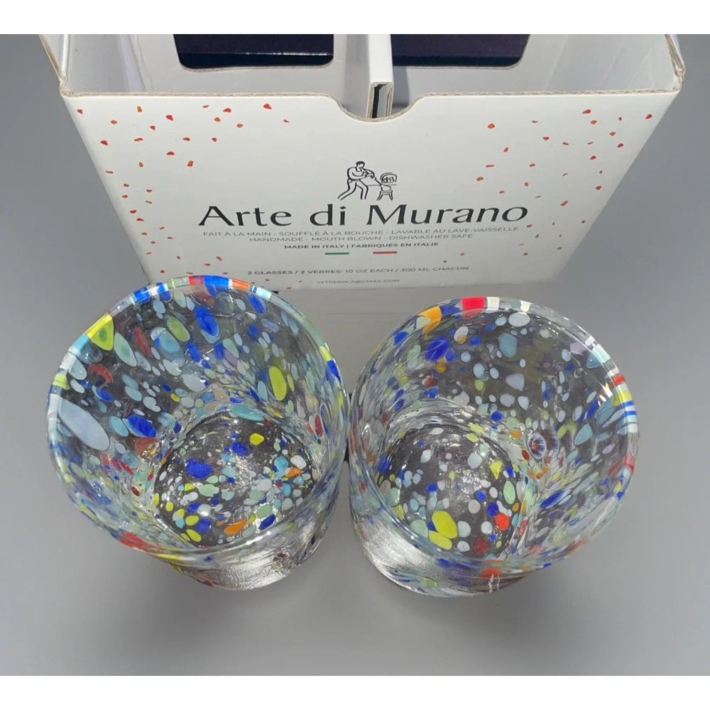 Arte Di Murano Drinking Glass, High Ball Art Tumbler, 2 / 16oz Cups. NIB Italian - Picture 2 of 6